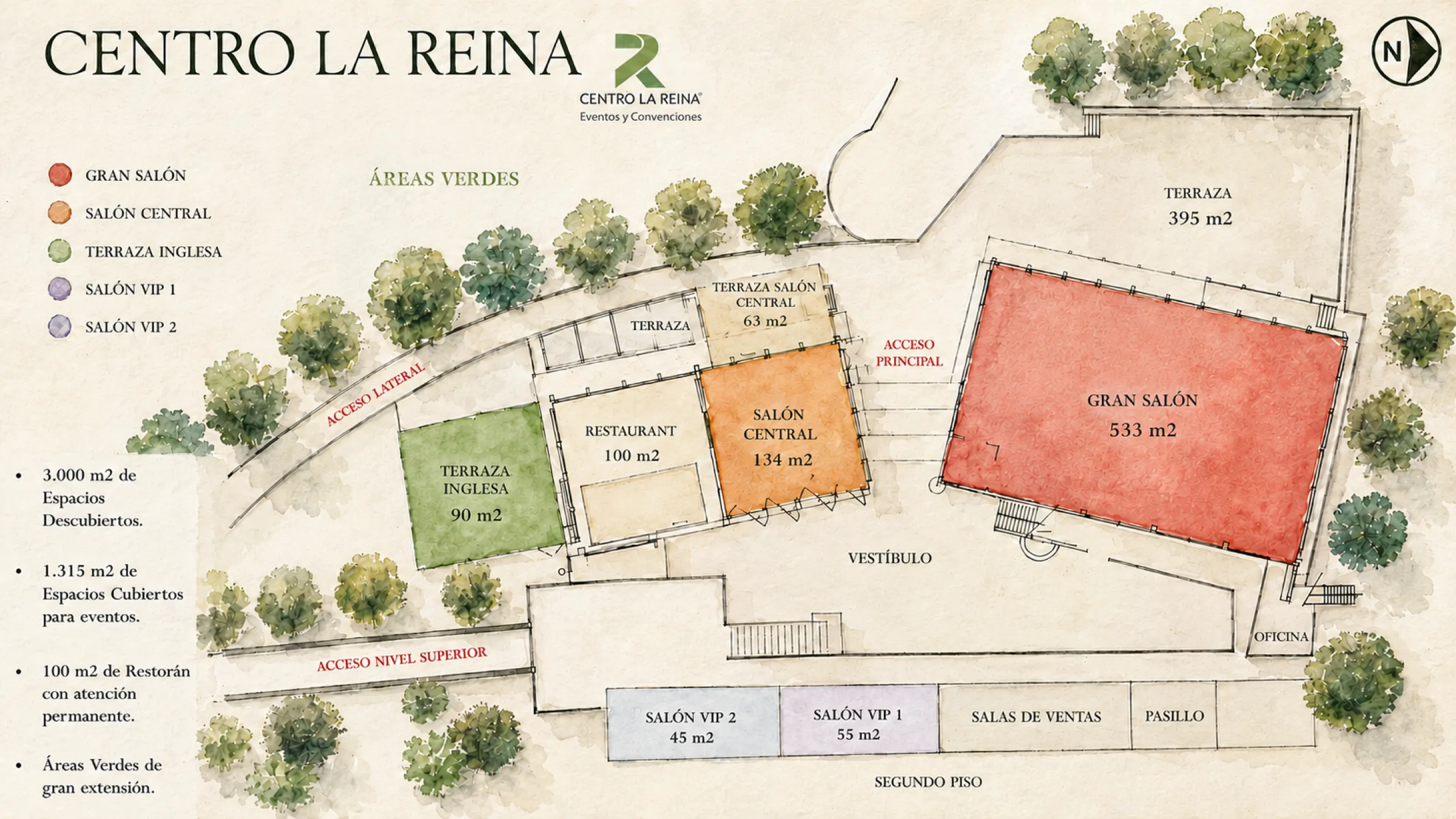 Plano general del Centro La Reina con todos los espacios